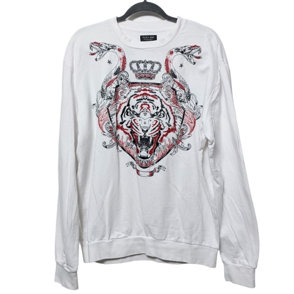 ZARA MAN Tiger Snake Embroidered Crew Sweatshirt XL